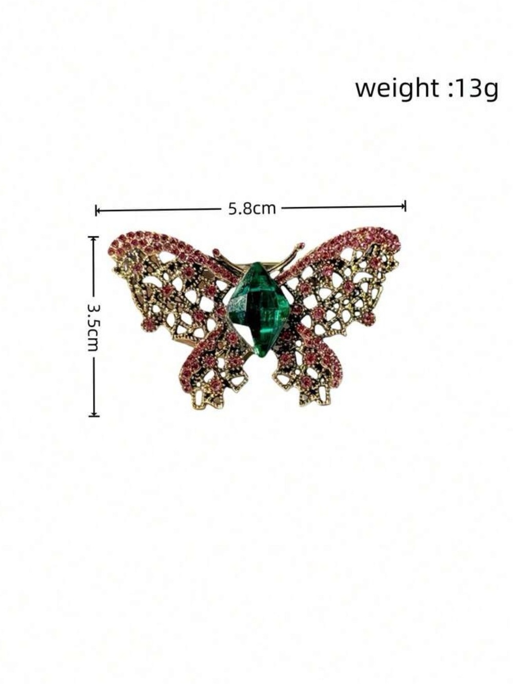 Pink and Green Butterfly Crystal Brooch - Elegant Women’s Jewelry - Picture 2 of 4